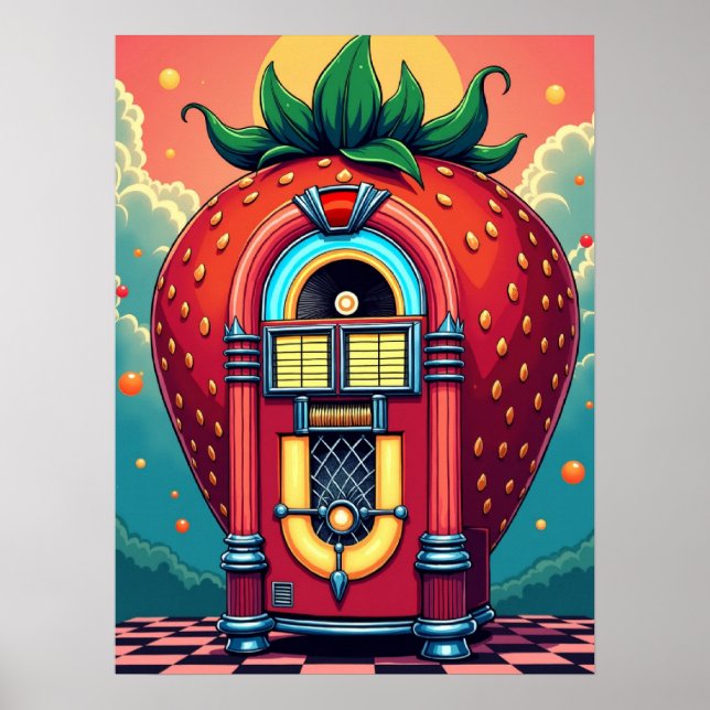 Affiche Jukebox fraise : Retro Surréalisalism Pop Art (Devant)