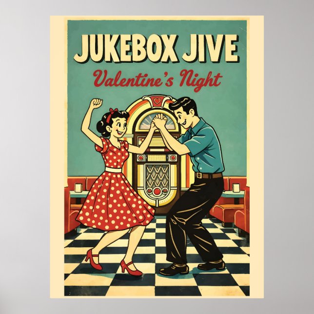 Affiche Jukebox Jive Nuit de la Saint-Valentin Danse Rétro (Devant)