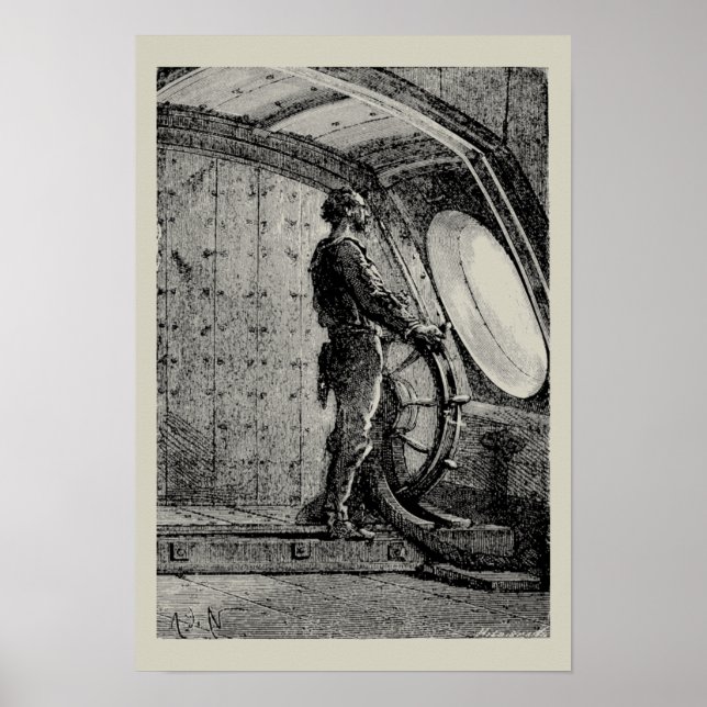 Affiche Jules Verne's Captain Nemo Steering The Nautilus (Devant)