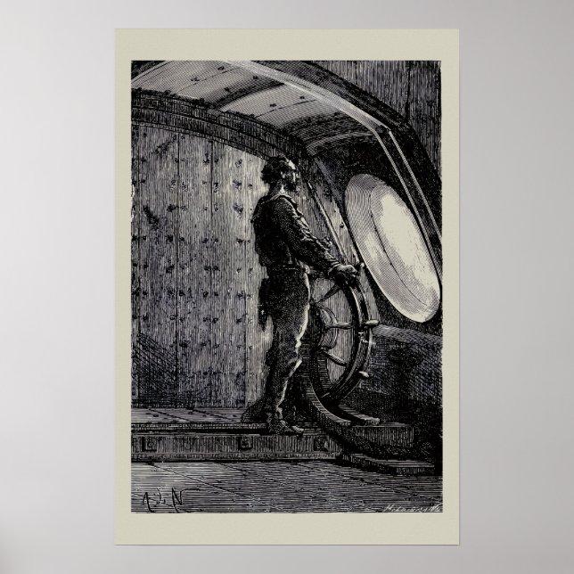 Affiche Jules Verne's Captain Nemo Steering The Nautilus (Devant)