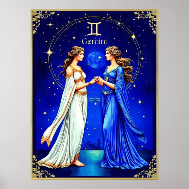 Affiche Jumeaux Gemini sous un ciel étoilé (Devant)