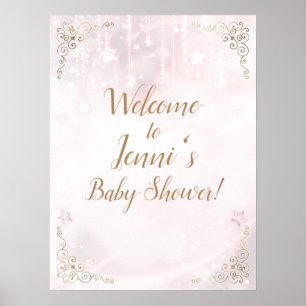Affiche Jumelé petit Baby shower d'or Star Rose