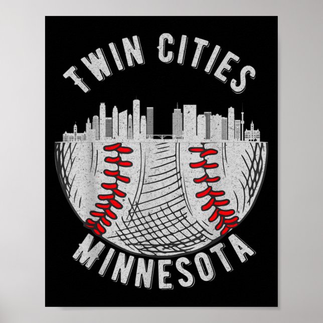 Affiche Jumelles villes cool Minnesota Mn Baseball Skyline (Devant)