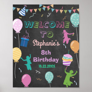 Affiche Jump Birthday Chalkboard Kid Trampoline Bienvenue