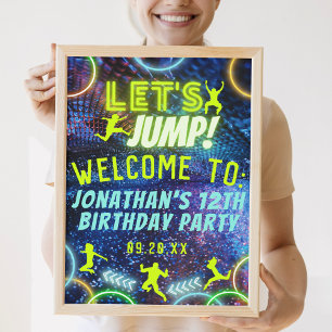Affiche Jump Trampoline Neon Symbole de fête d'anniversair