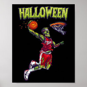 Affiche Jump Zombie Basketball Dunk Joueur Halloween Pumpk