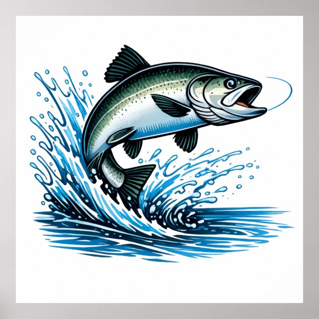 Affiche Jumping Salmon Splash Gift for Fisherman Art (Devant)