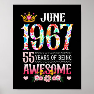 Affiche June 1967 55th Birthday 55 Years Awesome Floral