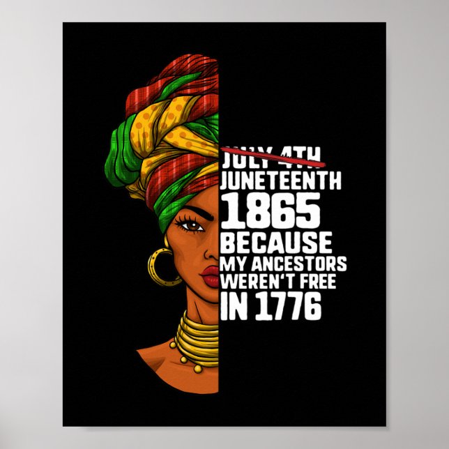 Affiche Junetdix Day Ancestors Gratuit 1776 Juillet 4 Noir (Devant)