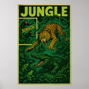 Affiche Jungle Ambush - Bande dessinée rétro Jaguar vs All