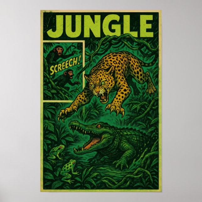 Affiche Jungle Ambush - Bande dessinée rétro Jaguar vs All (Devant)