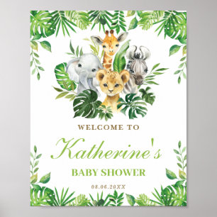 Affiche Jungle Animals Greenery Boy Baby Shower Welcome