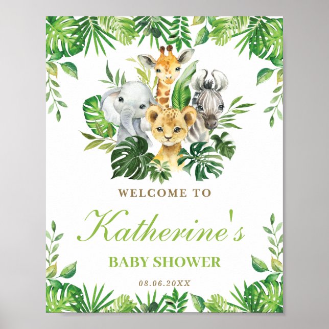 Affiche Jungle Animals Greenery Boy Baby Shower Welcome  (Devant)