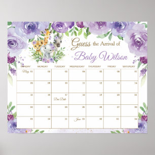 Affiche Jungle Animals Guess Baby's Due Date Game Sign