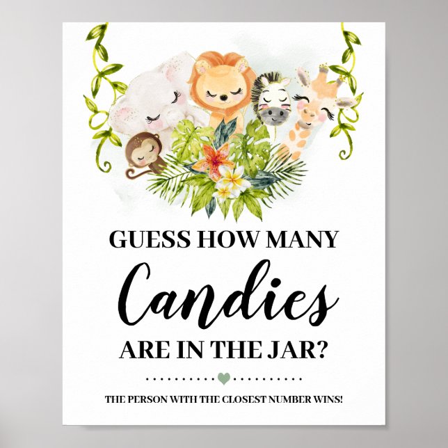 Affiche Jungle Animas Combien de Candies Baby shower Jeu (Devant)