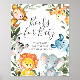 Affiche Jungle Animaux Baby shower Livres Pour Bébé Signal