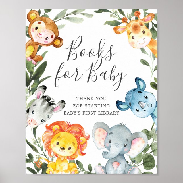 Affiche Jungle Animaux Baby shower Livres Pour Bébé Signal (Devant)