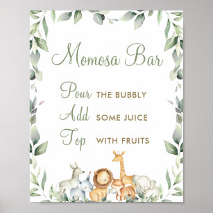 Affiche Jungle Animaux Baby shower verdoyant Momosa Bar