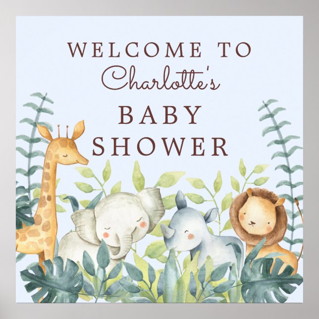 Affiche Jungle Animaux Garçons Baby shower Bienvenue (Devant)