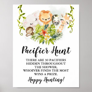 Affiche Jungle Animaux Pacifique Chasse Baby shower signe