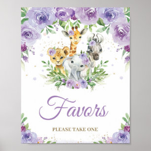 Affiche Jungle Animaux Purple Floral Baby shower Favoriser