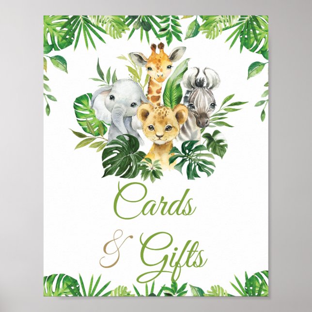 Affiche Jungle Animaux Végétation Baby shower Cartes & Cad (Devant)