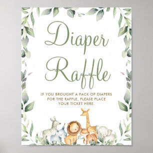 Affiche Jungle Animaux Verdure Baby shower Déchets Raffle