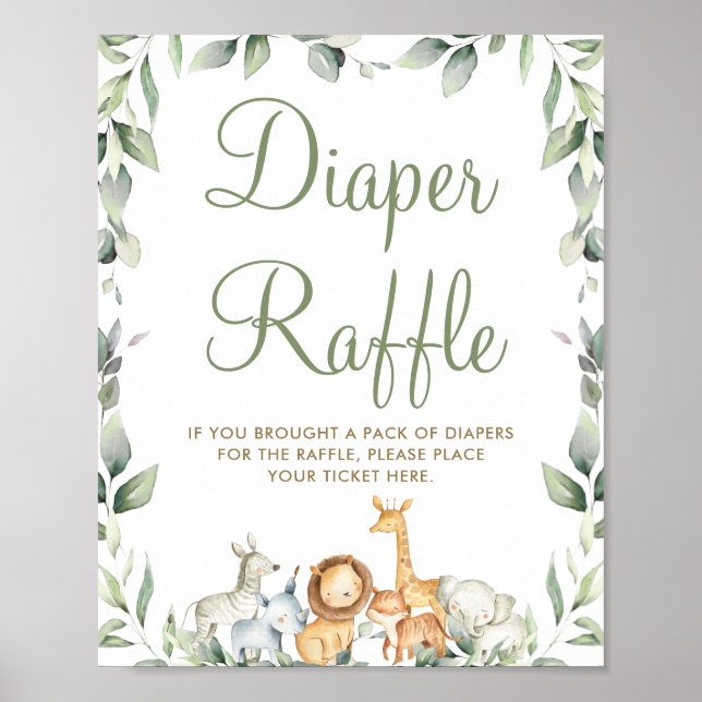 Affiche Jungle Animaux Verdure Baby shower Déchets Raffle (Devant)