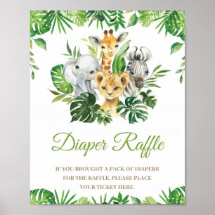 Affiche Jungle Animaux Verdure Baby shower Déchets Raffle