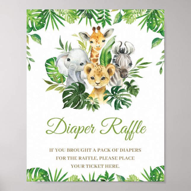 Affiche Jungle Animaux Verdure Baby shower Déchets Raffle (Devant)