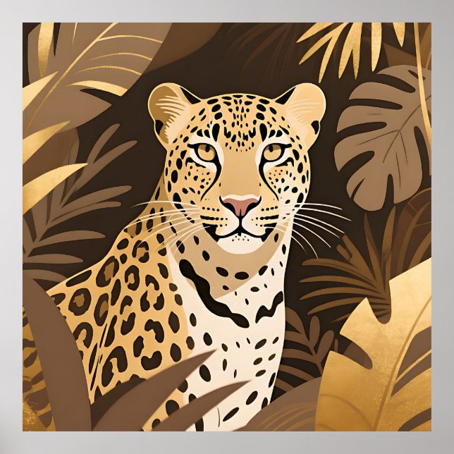 Affiche Jungle Bohème Léopard Doré Faune  (Devant)