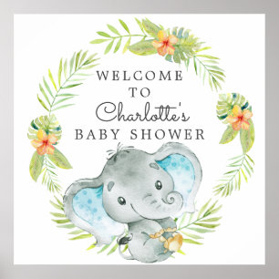 Affiche Jungle Boy Elephant Baby shower Bienvenue