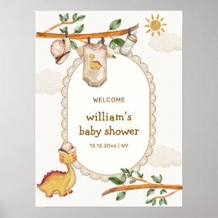Affiche Jungle Dino Corde à Linge Garçon Baby Shower Bienv