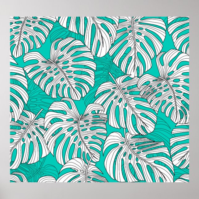 Affiche Jungle Feuille Tropical Floral sans fil (Devant)
