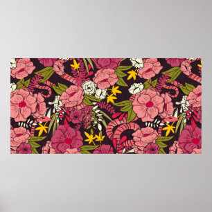 Affiche jungle florale avec serpents motif, fleur tropical