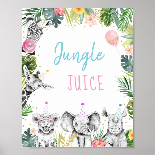 Affiche Jungle Jus rose or Tropical Safari Anniversaire (Devant)