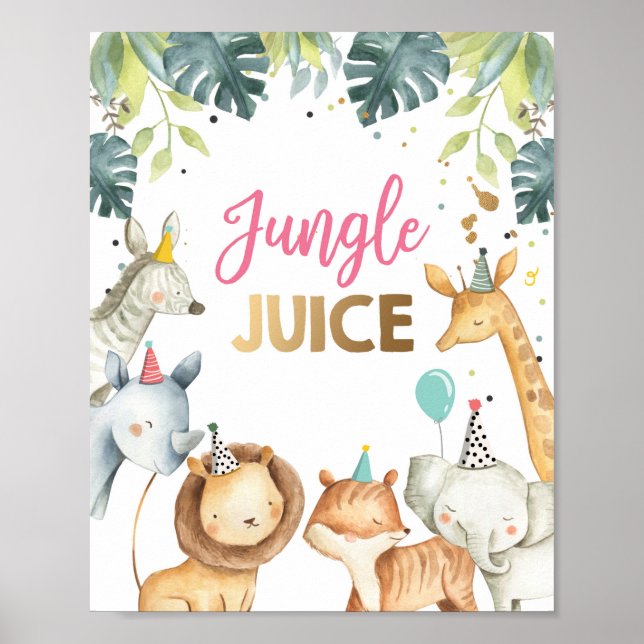 Affiche Jungle Jus Safari Animaux Fille sauvage Anniversai (Devant)