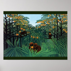 Affiche Jungle Monkeys Folk Art de Rousseau