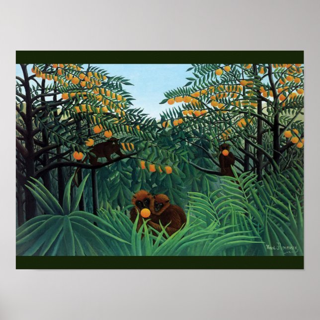 Affiche Jungle Monkeys Folk Art de Rousseau (Devant)