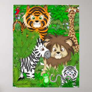 AFFICHE JUNGLE MURAL POUR CHAMBRE ENFANTS