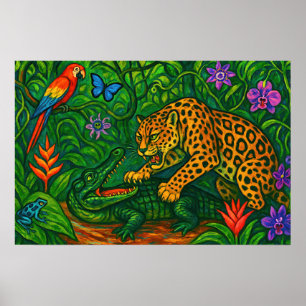 Affiche "Jungle Rivals" - Portrait coloré de la faune