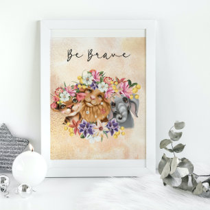 Affiche Jungle Safari baby shower saule aquarelle or