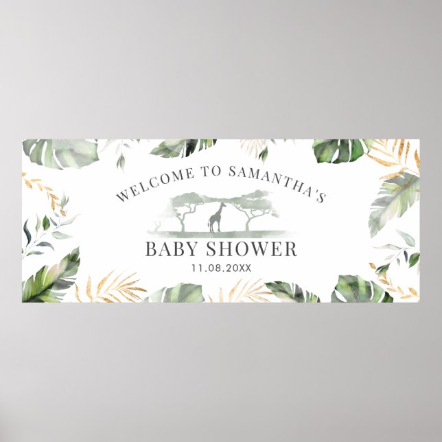 Affiche Jungle Safari verdure Baby shower rustique (Devant)