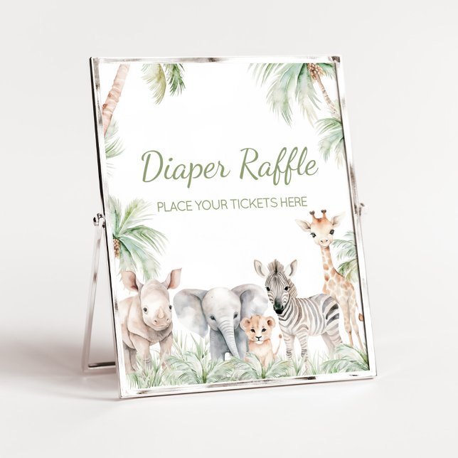 Affiche Jungle Safari Wild One Animaux Déchets Raffle (Jungle Safari Animals Wild One Baby Shower Diaper Raffle Sign)