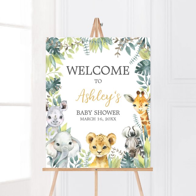 Affiche Jungle Safari Wild One Baby shower Bienvenue (Greenery Safari Animals Baby Shower Welcome Sign)