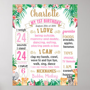 Affiche Jungle Zoo Safari Animals Birthday board