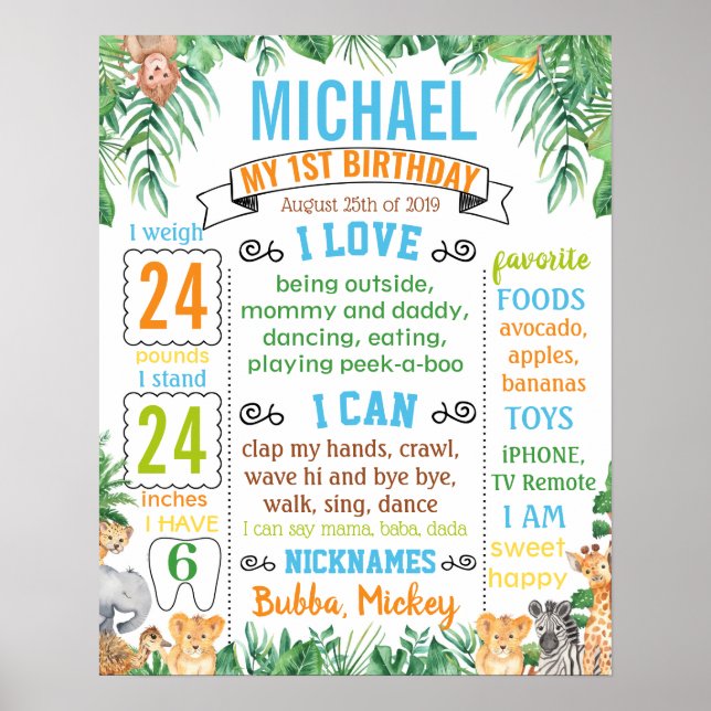 Affiche Jungle Zoo Safari Animaux Wild un anniversaire (Devant)