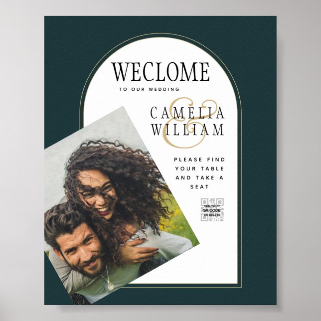 Affiche Juniper Green Gold Mariage moderne INVITE QR Code (Devant)