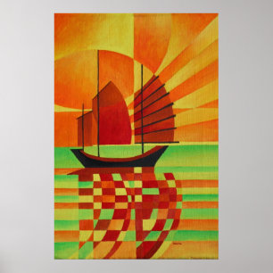 Affiche Junk on Sea of Green Cubist Abstrait