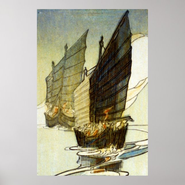 Affiche Junks, Wei-hai-wei, Chine - Bertha Lum - 1922 (Devant)